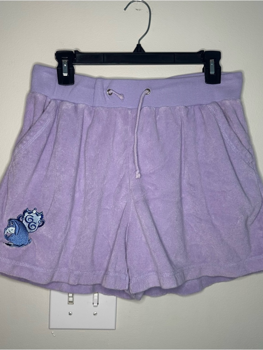 Vtg Disney Store Womens L Eeyore Lavender Terry Cloth Pull On Shorts Embroidered